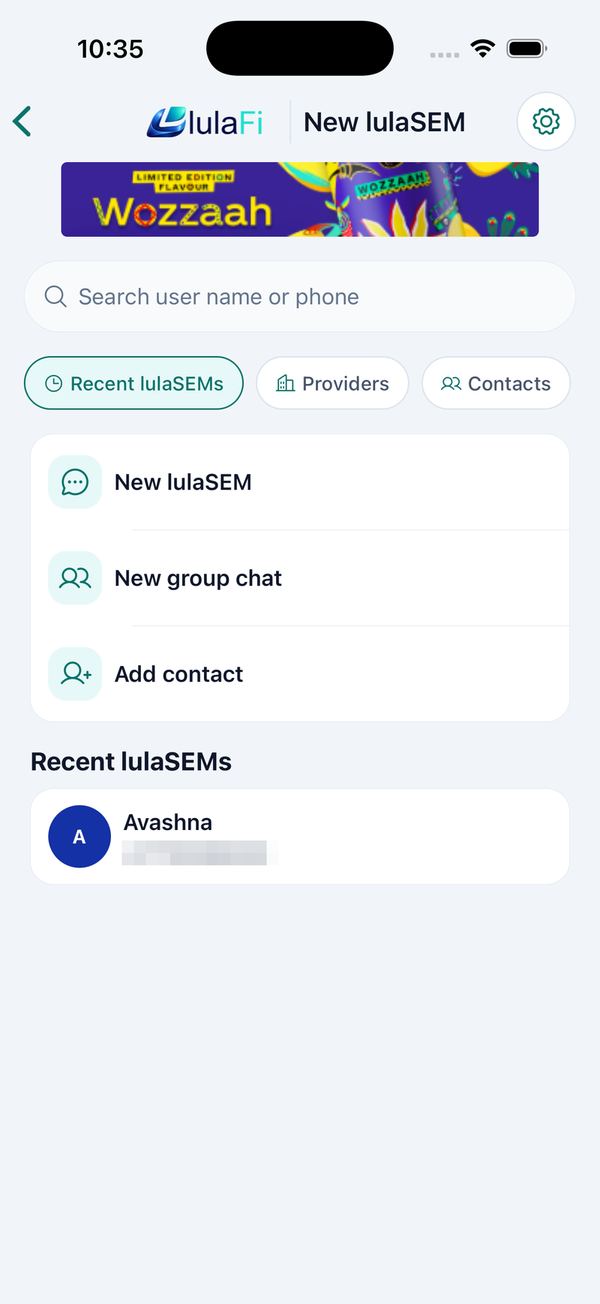 Chat list → new lulaSEM → conversation