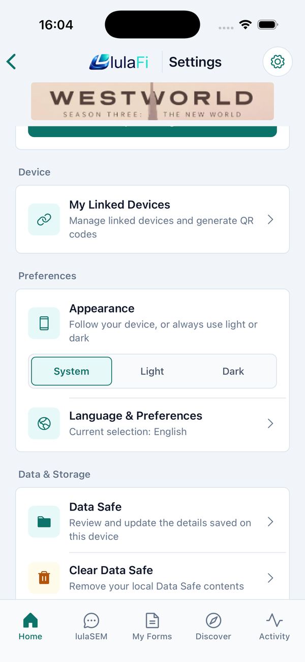 Language & Preferences, and the Appearance setting