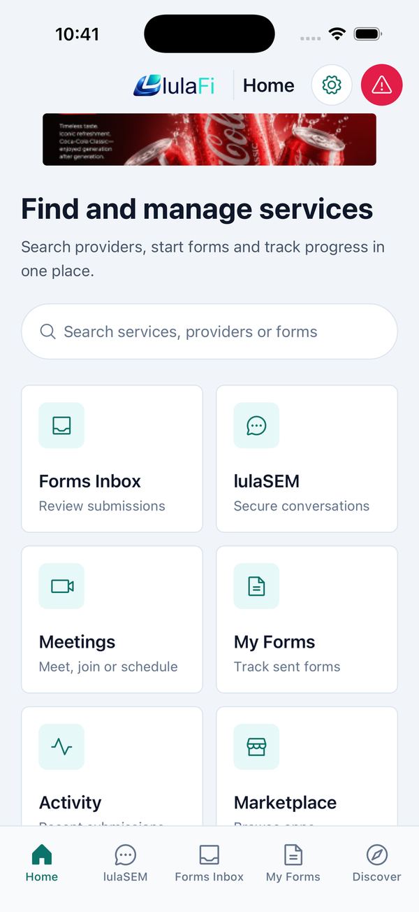 Provider Home screen and tab bar